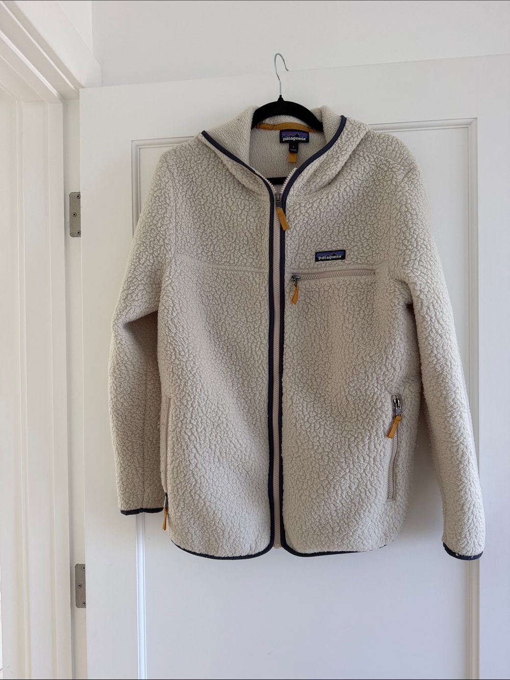Patagonia Cream Sherpa Fleece Hooded Jacket